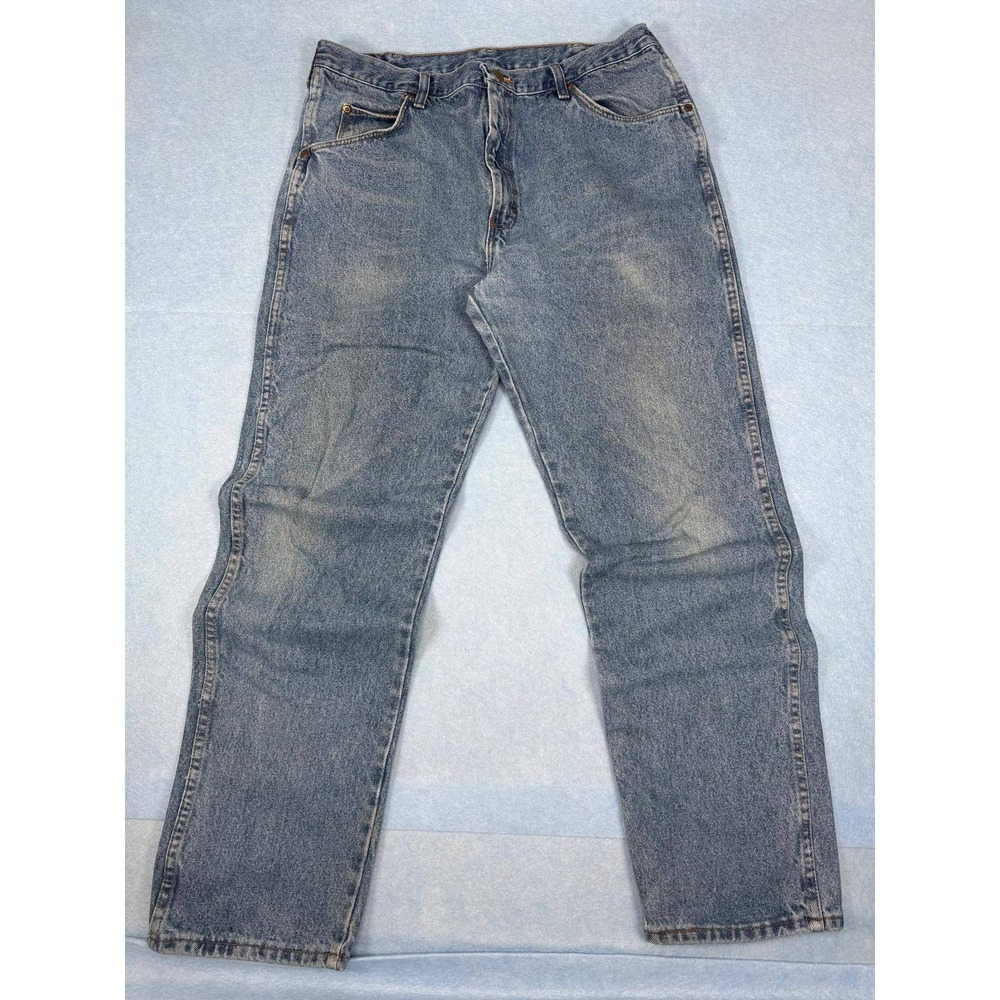 Wrangler Premium Denim Jeans Mens 38x32 Medium Wash Straight Workwear